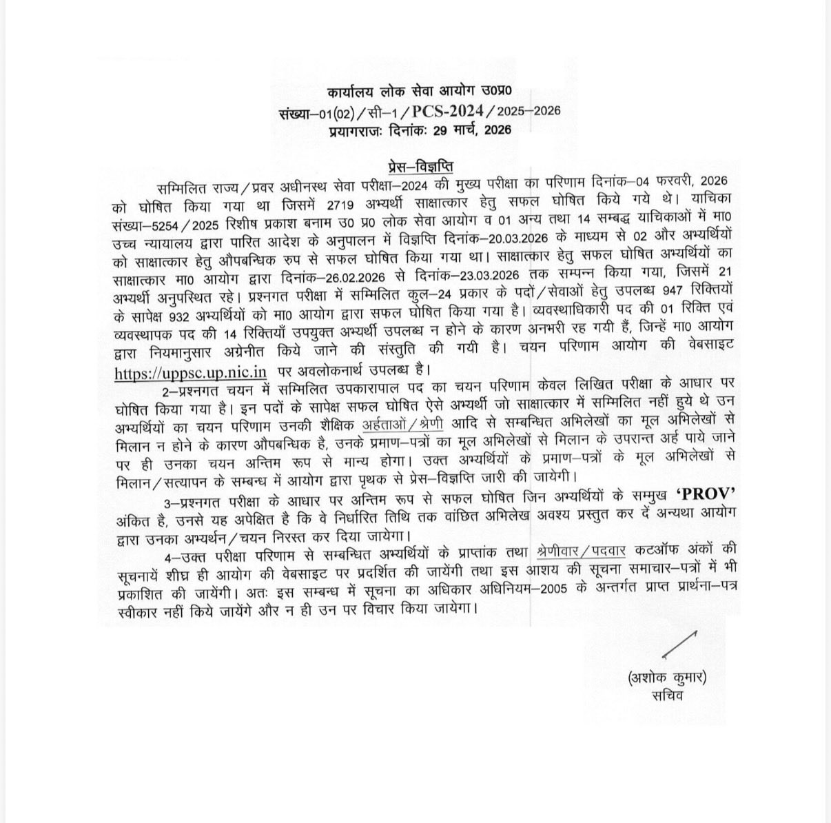 यूपीपीएससी PCS-2024- रिजल्ट जारी, बेटियों का दबदबा कायम। 