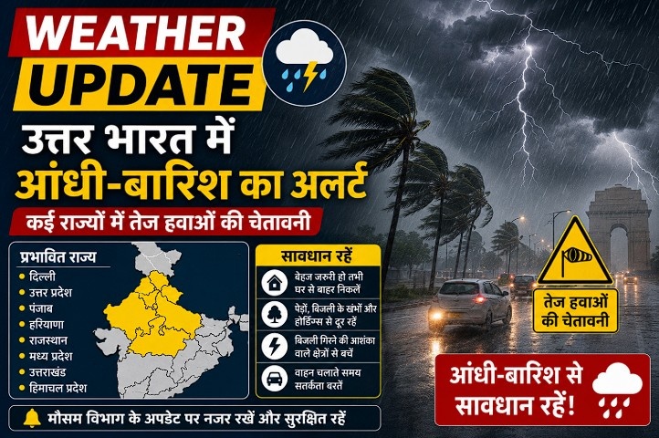 Weather Update: उत्तर भारत में आंधी-बारिश का अलर्ट, कई राज्यों में तेज हवाओं की चेतावनी Janta24x7News